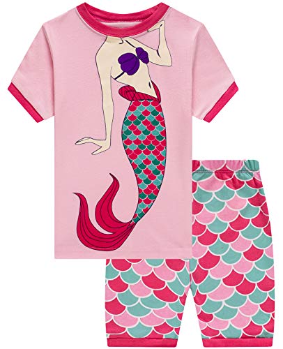 Little Pajamas Mermaid Sleepwear 100% Cotton Summer Short Toddler Pjs Clothes Shirts Size 6 Pink