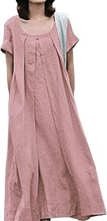 Vestido ligero por debajo de la rodilla para mujer, ajuste holgado, de verano, acampanado, cuello redondo, mangas cortas, color puro, plisado, suave, transpirable, rosa, talla 3XL, rosa