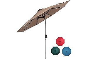 9ft Solar-Powered Patio Umbrella with Smart LED Lighting