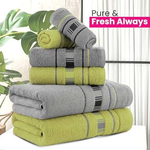 Image of Casa Copenhagen, Germany Design - X Line Super Soft Collection 100% Cotton 6 Piece Towel Set, Includes 2 Bath Towels 2 Hand Towels 2 Washcloths - Grey & Green