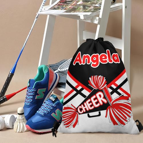 Custom Name Personalized Drawstring Bag Cheer Backpack for Men Women Sackpack Dance Gym Sports Book Bag Pom Cheerleader Black Red3
