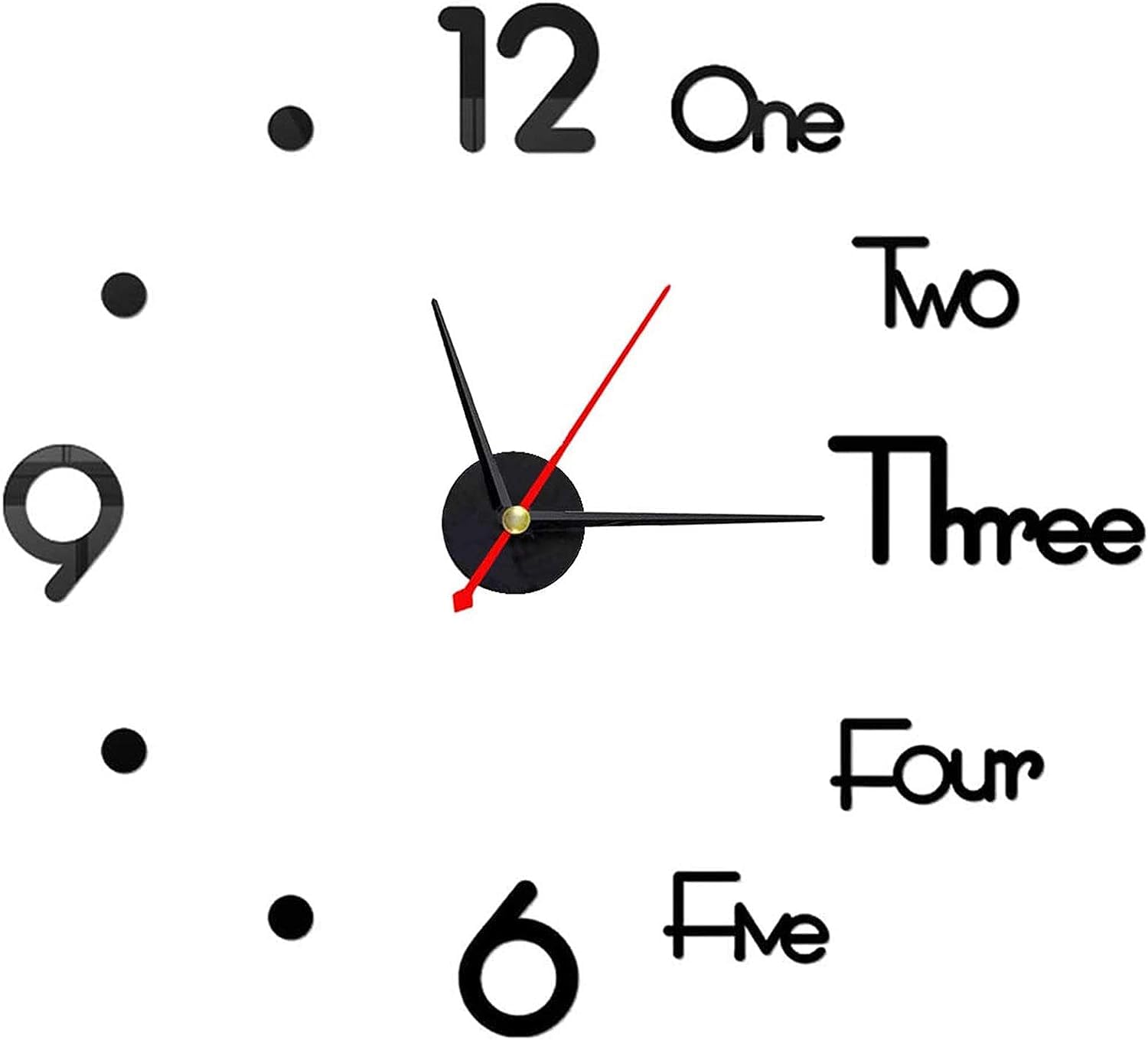 Analog Plastic Frameless DIY Wall Clock - Large Modern 3D Mirror Decor Sticker Kit for Home Living Room Bedroom Office Decorations (Black)-image-47
