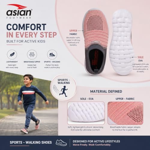 Image of ASIAN Mars-12 Kids Casual Walking Shoes | Lightweight Slip-On Design, Stretch Knit Comfort & Flexible | Ideal