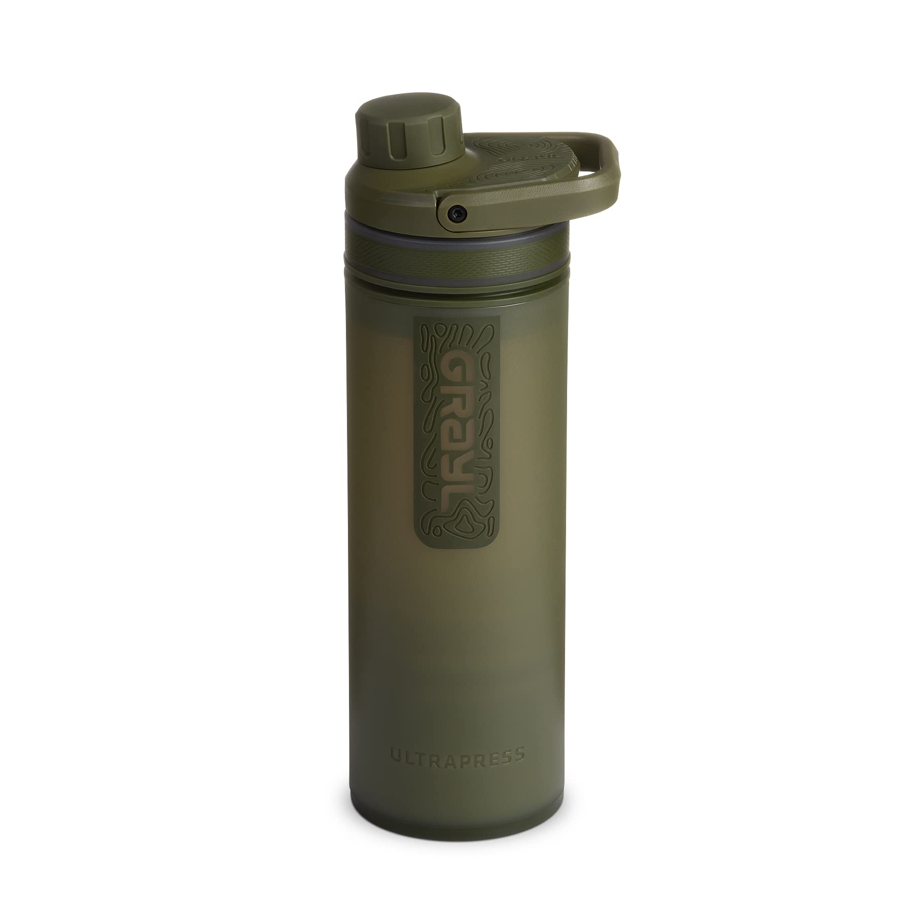UltraPress 16.9 oz Water Purifier & Filter Bottle for Hiking, Backpacking, Survival, Travel (Olive Drab)