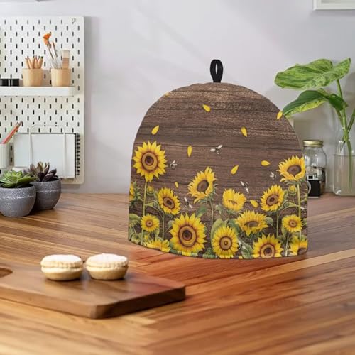 Image of Tea Pots Cozy Large Tea Pot Cozies Kettle Quilt Dust Cover Insulated Warming Teapot Dust Cover for English Tea Sets Home Kitchen Decorative Accessories, Sunflower Brown Wood Grain