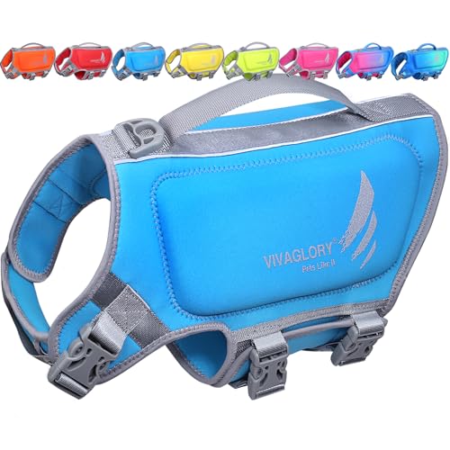 VIVAGLORY High Buoyancy Dog Life Vest, Swimming Vest with Handle, Dog Life Jacket for Swimming & Boating, Buoyancy for Puppy Doggy, S, Blue