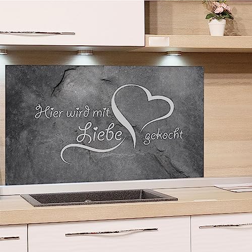 GRAZDesign Spritzschutz Küchenrückwand Glas Küche für Herd & Küchenspüle, Grau mit Spruch - Glasplatte für Rückwand Küchenwand Wandschutz 60x60cm