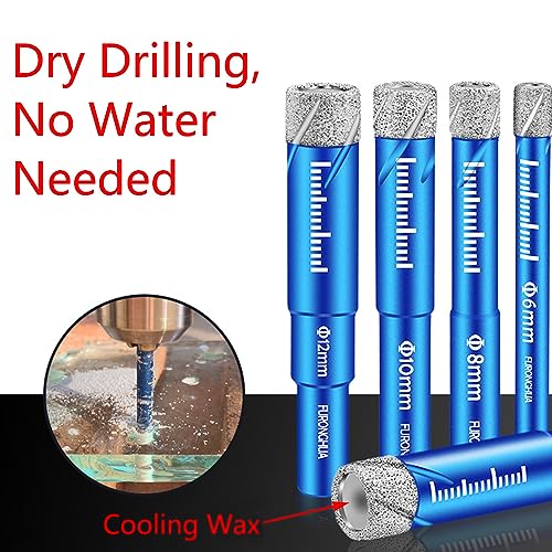Diamond Core Drill Bits Set 6pcs Tile Hole Saws Vacuum Brazed Hole Saw with 1/4 Inch Hex Shank for Glass Ceramic Porcelain Tiles Marble Brick Granite Quartz Fit Angle Grinders and Drill