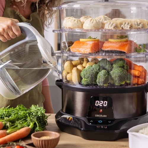 Cecotec Vaporiera Elettrica VapoVita 3000 Pro. Cucina a Vapore e Conserva Nutrienti e Vitamine. 1000 W, Digitale, Capacità 1 L, 3 Contenitori, Componenti Non Elettrici Lavabili in Lavastoviglie. - immagine 6
