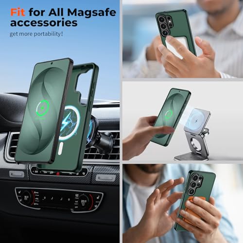 Image of SUPFINE Magnetic for Samsung Galaxy S26 Ultra Case with Screen Protector, (Built-in Magnets) (Military Grade Drop Protection) Slim Translucent Shockproof Phone Case,Forest Green