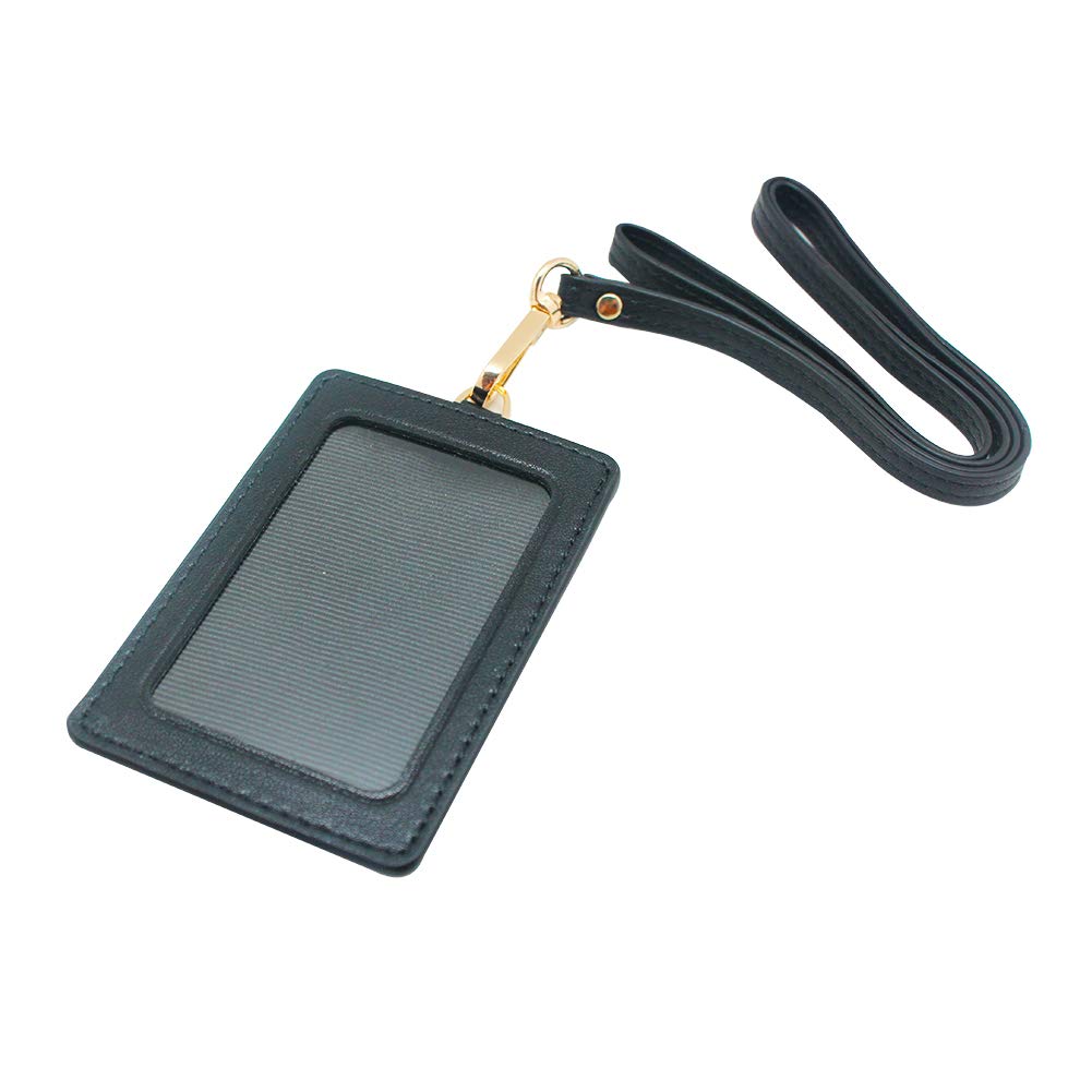 Boshiho Vertical Style Leather ID Card Badge Holder with Heavy Duty Lanyard (Full Grain Leather)