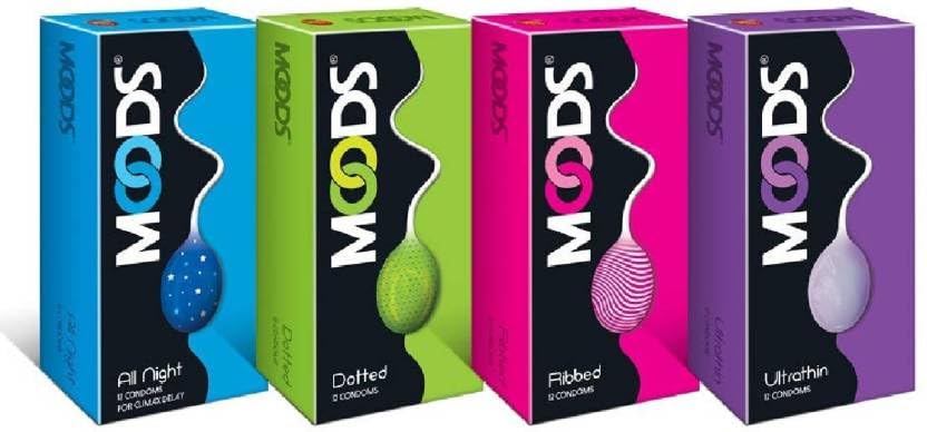 MOODS Blue All Night, Green Dotted, Pink Ribbed & Purple Ultrathin Condom (Set of 4, 48 Sheets)-image-7