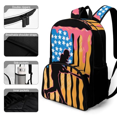 Baseball Drip Dripping Ice Cream American Flag Backpack Large Capacity Leisure Travel Backpack Outgoing Daypack 17.3X12.5X7.5 Inch3