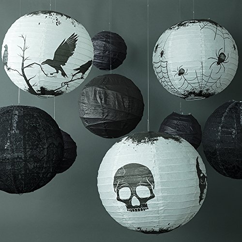 Image of Quasimoon PaperLanternStore.com 14 Inch Halloween Crows Scary Black Birds Paper Lantern, Hanging Decoration