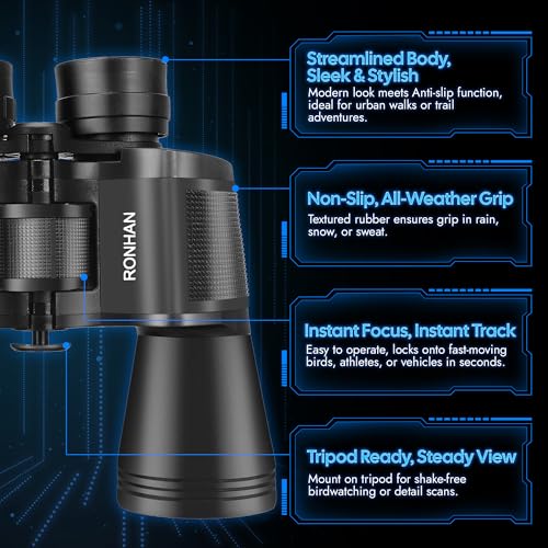 Binoculars for Adults High Powered with Low Light Vision, 20 x 50 Compact HD Binoculars for Bird Watching Travel Hunting Cruise Outdoor Sports with Carrying Case & Strap