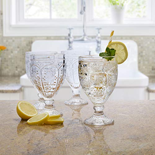 Fitz and Floyd Trestle Glassware Ornate Goblets, 4 Count (Pack of 1), Clear