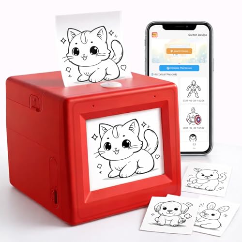 Image of AI Smart Voice Sticker Printer Box, Smart Thermal Sticker Printer with Voice Control & Display, Inkless Portable Mini Printer for DIY, Study & Creative Fun, Includes 5 Rolls of Paper
