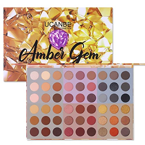UCANBE 54 Colors Amber Gem Eyeshadow Palette, Highly Pigmented Nude Neutral Warm Brown Pink Matte Shimmer Glitter Powder Eye Shadow Blendable Long Lasting Makeup Palletâ¦