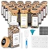 Spice Jars with Label 24Pcs, 4 oz Glass Jars with Bamboo Lids for Spice Rack, Cabinet, Drawer, Spice Containers - 528 Spice Labels, Shaker Lids, Funnel, Brush & Marker
