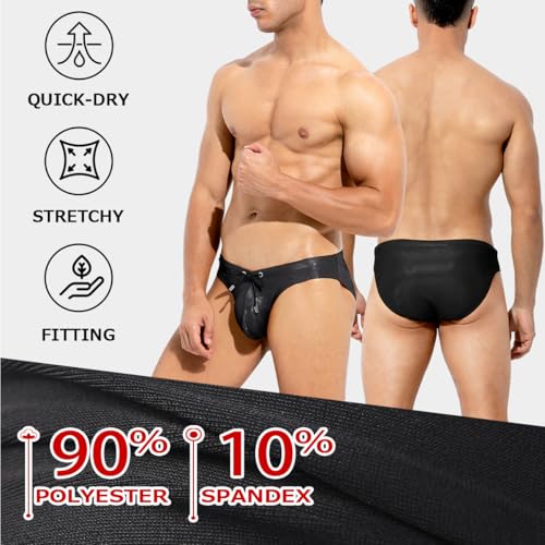 Casey Kevin Metallic Rave Underwear Brief Sexy Thong Swim Brief Bikini Swimwear Drawstring2