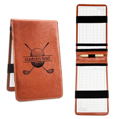 ZENTEE Personalised Golf Scorecard Holder with Pencil Custom Leather Golf Score Card Holder Refillable Scorecard Wallet Golf Accessories Gift for Men Dad Golfers (Brown)