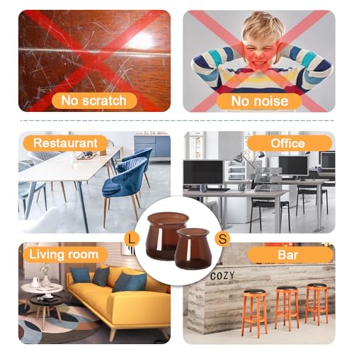 Image of 32pcs Brown Chair Leg Floor Protectors for Hardwood Floors, Bar Stools Caps, Dining Room Covers, Silicone Felt Furniture Pads (Small Fit: 0.9'' - 1.29'')