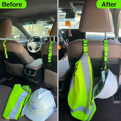Image of Car Headrest Hooks, Backseat Storage Organizer Hangers, Universal Vehicle Seat Back Hooks, 4 Pack (brightgreen)