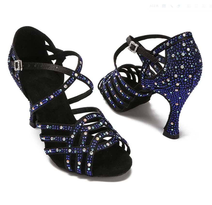 Scarpe Da Ballo Latino Donna SWDZM Con Strass - Tacco 7.5cm, Suola Pelle Scamosciata, Regolabili - Foto 2