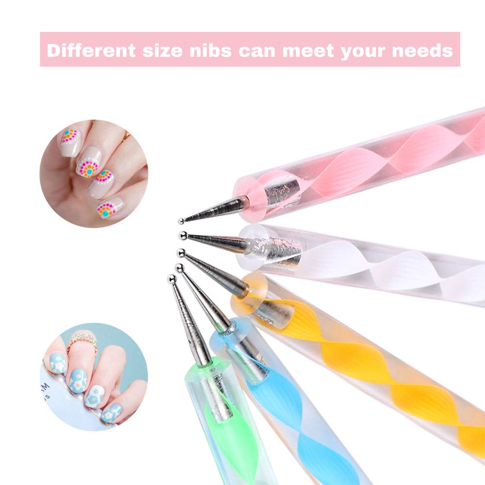 Penne Dotter per Nail Art， Penne per Manicure Attrezzo per Nail Art Nail Art Design Pittura Nail punteggia Detailing Pen，Effetto Marmoreo (5PCS)