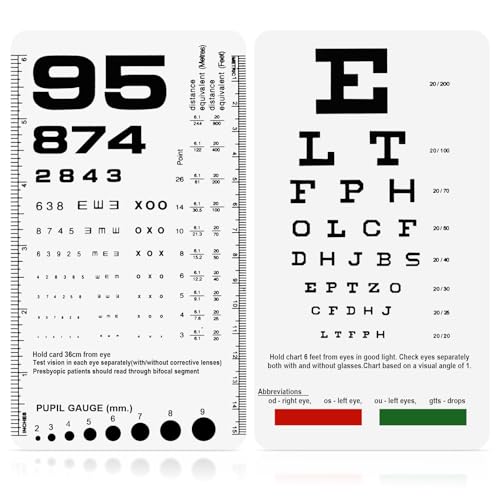 Image of Pocket Eye Chart - Snellen & Rosenbaum Chart for Eye Exams | 6.5x3.5 Inches Handheld Plastic Low Vision Card (2 in 1)