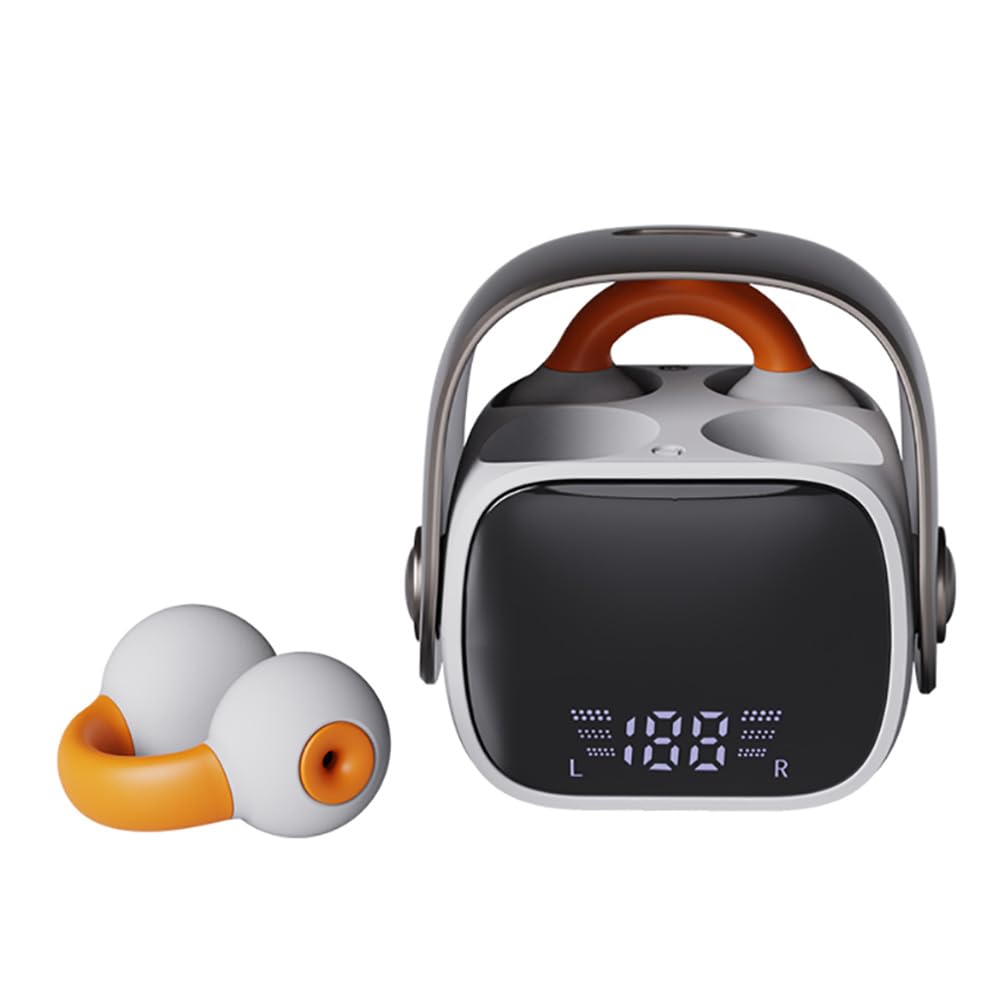 BEVCEFCCWireless Ear Clip Headphones Bluetooth 5.3, Open Wireless Earbuds, Bone Conduction Headphones, Mini Earphones with LED Screen for Small Ears, Sports