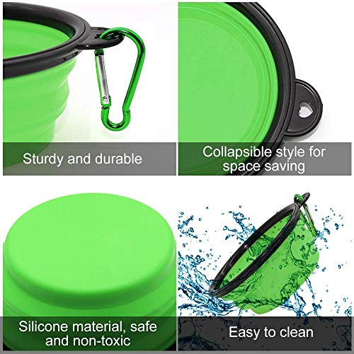 Louis Donné Collapsible Travel Dog Water Bowl, Collapsible Dog Bowl, Pet Cat & Dog Food Water Feeding Bowl with Hook, Portable Travel Bowl 2-Pack, (Blue+Green) - Image 6