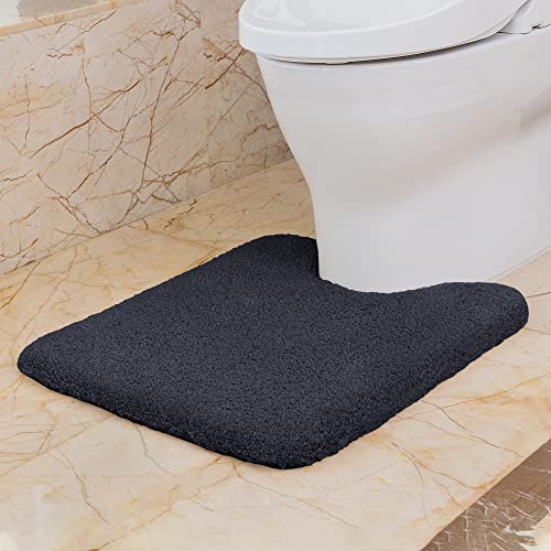 VANZAVANZU Tapis Contour WC Antidérapant Tapis de Toilette WC Épaissi Tapis WC Absorbant Tapis Salle de Bain Ultra Doux en Microfibre, Séchage Rapide, Lavable en Machine - 50 x 60cm (Noir)