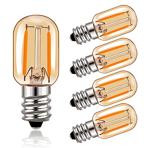 Hcnew Bombilla de filamento LED T22 Bombillas tubulares Edison de vidrio ámbar Vintage E14 220V, equivalente a 10 vatios 2200K Bombillas blancas ultra cálidas, 100 lúmenes no regulables, paquete de 5