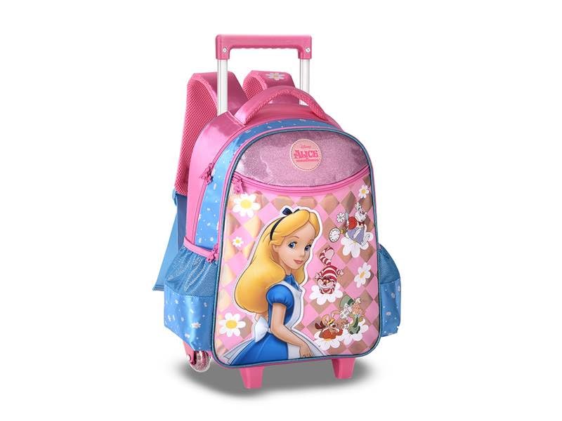 Mochila de Rodinha Infantil Alice no País das Maravilhas, Rosa e Azul