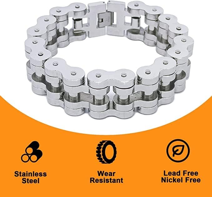 Dream Apparel Mens Stainless Steel Bike Chain Motorcycle Chain Bracelet for Women, 3/4 Inch Wide Heavy Metal Biker Bracelet, Bicycle Link Chain Bracelet - Image 2