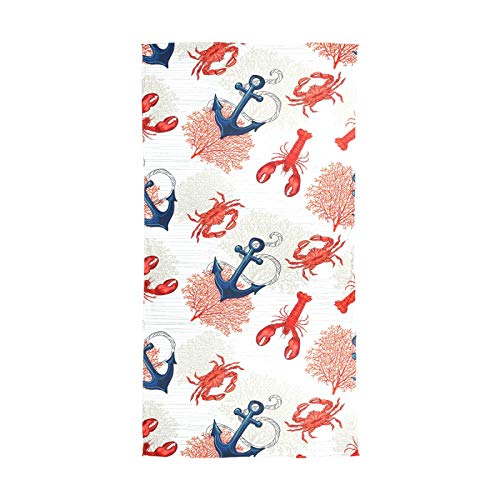 Navy Blue Red Lobster Corals Reef Seamless On White Women Long Silk Scarf, Shawl Chiffon Large Stole Headscarf, Lightweight Sunscreen Satin Scarves Wraps for Wedding Party Gift2