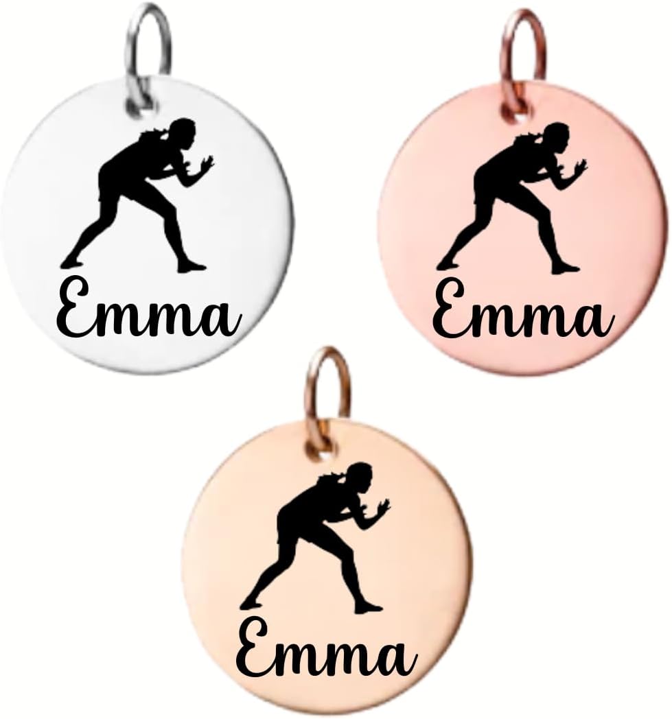 Girl Wrestling Charm, Personalized Engraved Stainless Steel Girl Wrestling Name Charm, DIY, Girl Wrestling Gift for Girl Wrestler, Girl Wrestling Jewelry