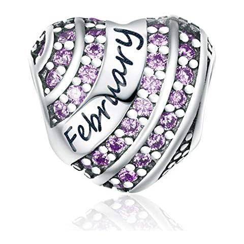 YOUFENG Jewellery S925 Sterling Silver Birthstone Charms for Charms Bracelet Love Heart Birthday Gifts Crystal Charm Cover