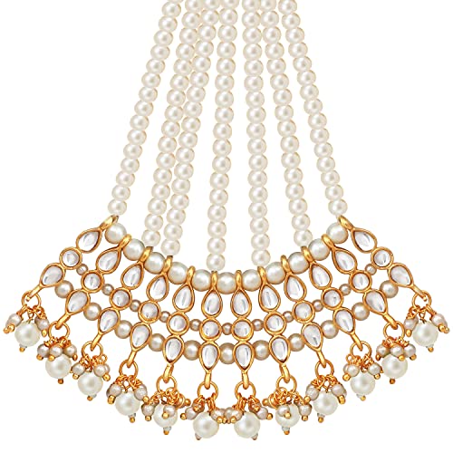 Image of Peora Gold-Plated & White Kundan Pearl Studded & Beaded Jhumar Passa Jewellery