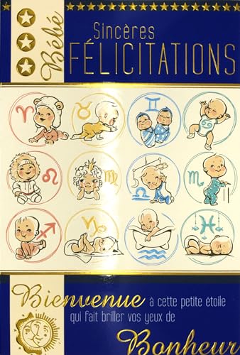 AFIE Horoscope Zodiac Sign Baby Boy Congratulations Birth or Adoption Golden Text Welcome to this little star that makes your eyes shine with happiness Illustrations Envelope 12 x 17.5 cm 66-1034-B - Image 2