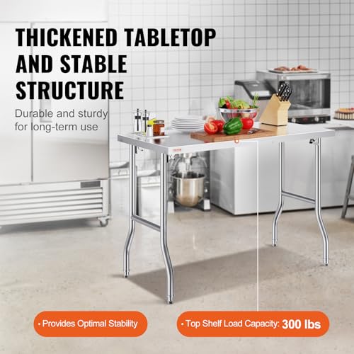 Image of VEVOR Stainless Steel Foldable Work Table, 24 * 48 Inch Heavy Duty Food Outdoor Stainless Steel Worktable for Commercial Kitchen Restaurant