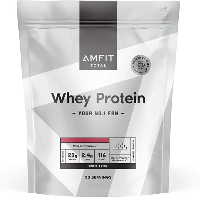 Amazon Brand - Amfit Nutrition Whey Protein Powder 1kg Raspberry, 33 servings