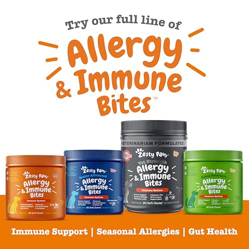 Zesty Paws Dog Allergy Relief Chews, Dog Probiotics for Itchy Skin and Ears, Salmon, 90ct