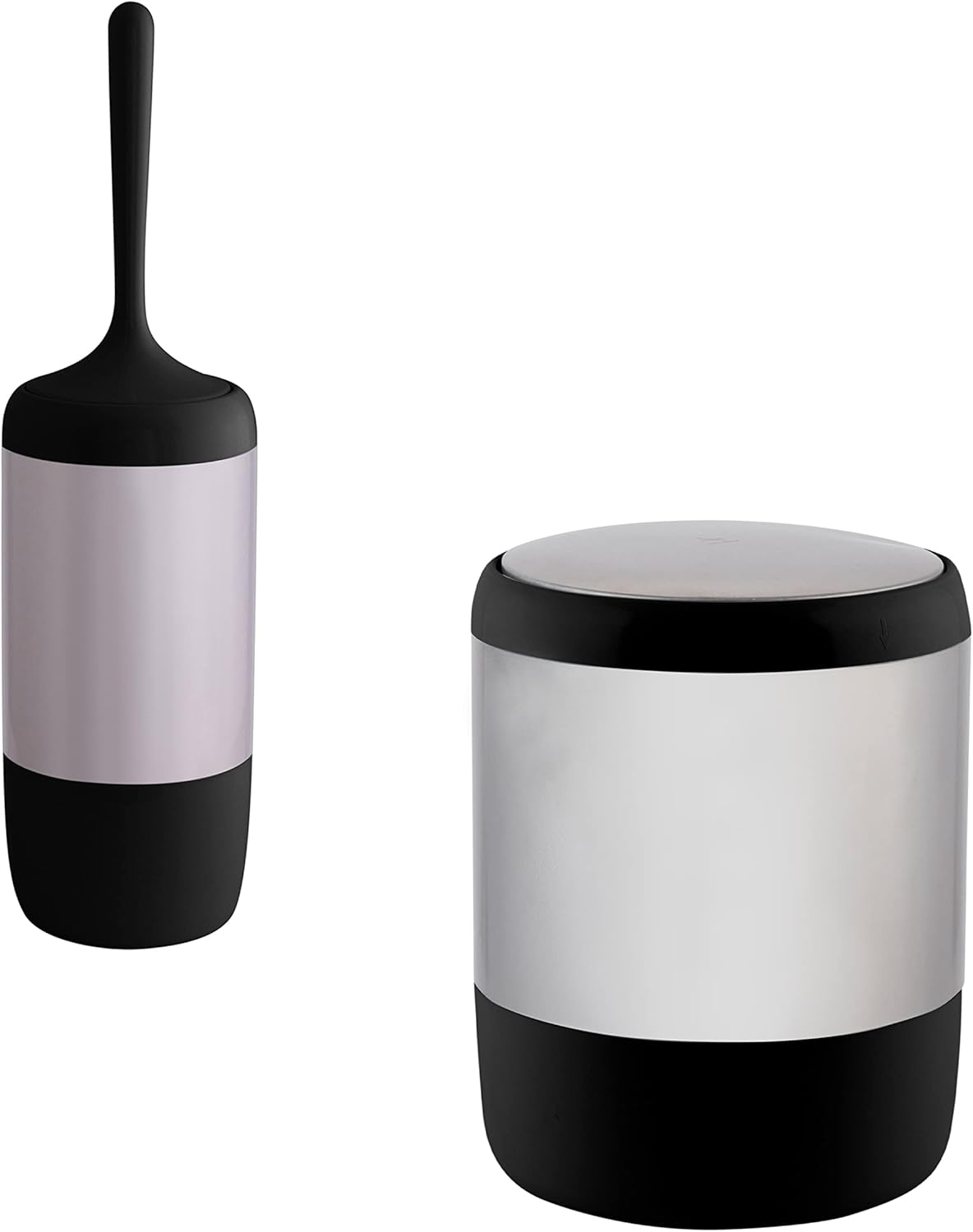 Bath Bliss Smooth Matte Stainless Waste Bin and Toilet Brush | Dimensions: 7.9" x 7.9" x 9.8"- Wastebasket | Dimensions: 4.7"x 4.7"x 16.5"- Toilet Brush| Bathroom Accessories | Black
