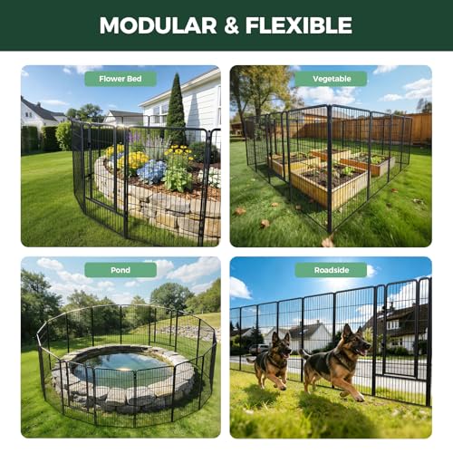 Image of FXW Garden Fence Outdoor for the Yard - 45in(H) x 36.4ft(L) Heavy Duty Metal Animal Barrier for Dog, No Dig Decorative Dog Fence, 16 Panels, Black