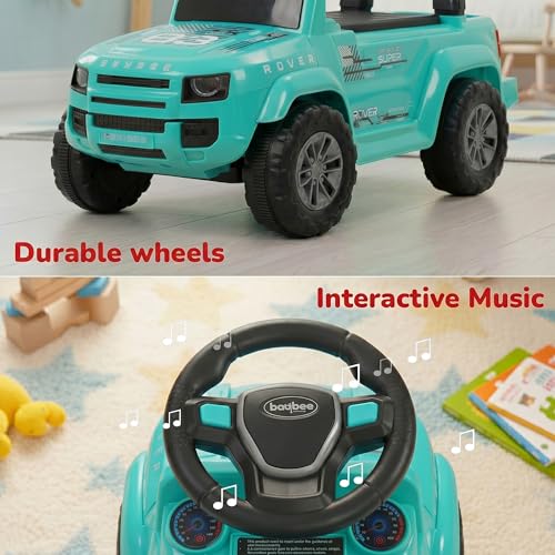 Image of Baybee Rover Baby Ride on Car for Kids | Portable Rideons Jeep with LED Lights & Music | Push Ride on Toys Car with Backrest & Toy Storage Basket | Kids Car to Drive 1-3 Years (Teal)