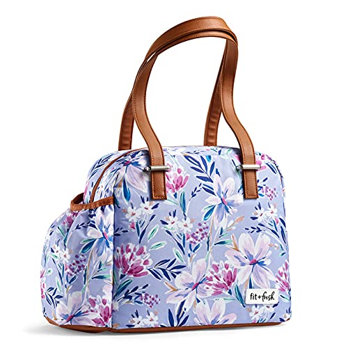 Fit & Fresh Lunch Bag For Women, Insulated Womens Lunch Bag For Work, Leakproof & Stain-Resistant Large Lunch Box For Women With Bottle Pocket, Long Straps, Zipper Closure Laketown Bag Floral Lilac