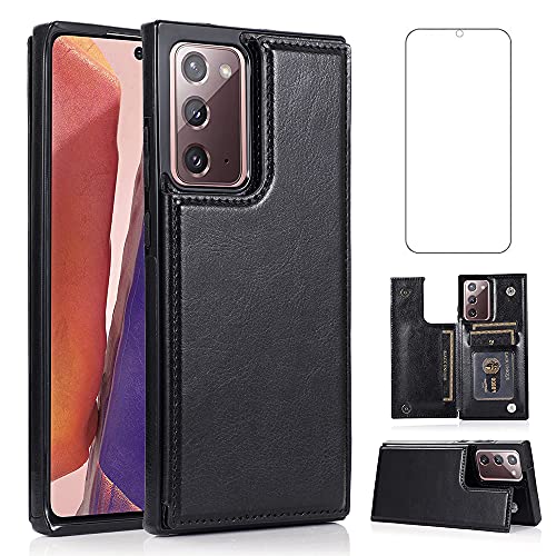 NKECXKJ Design for Samsung Galaxy Note 20 5G Wallet Phone Case with Tempered Glass Screen Protector Credit Card Holder Slot, Leather Stand Kickstand Magnetic Back Flip Protective Cover Cases Black
