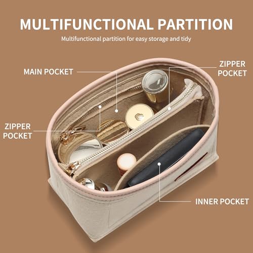Image of Doxo Purse Organizer Insert, Bag Organizer for Tote & Handbags, Bag in Bag, Perfect for LV Speedy 20, Alma BB, Petit Noe and More (Beige,Small)